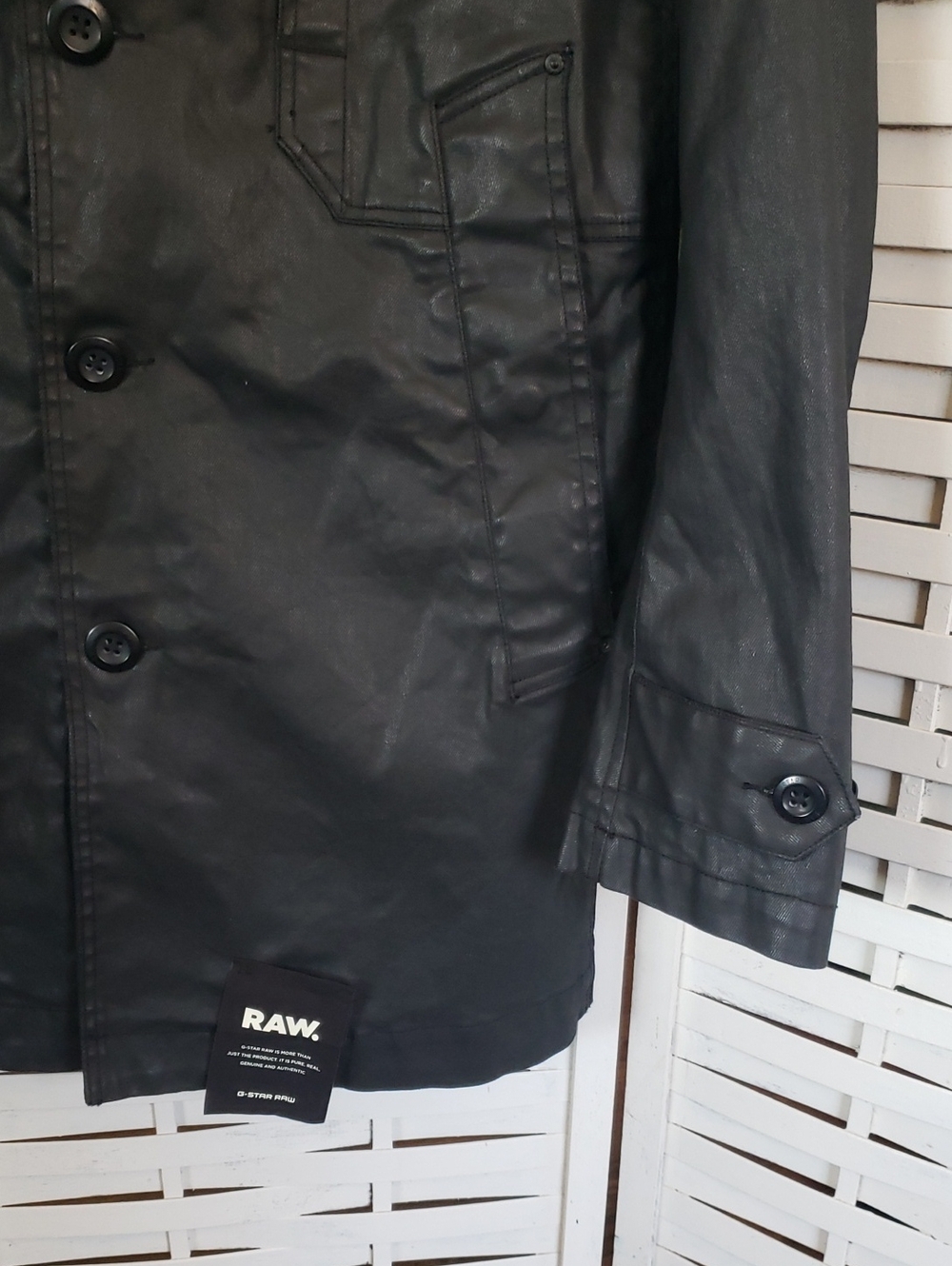 G-Star Raw Garber Men's Black Denim Coated Trench Coat with High Collar M - Picture 7 of 10